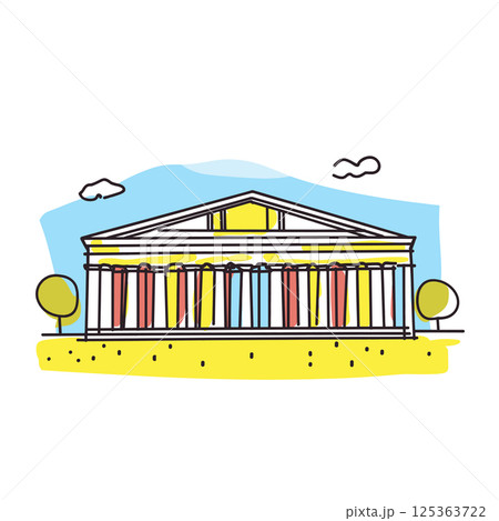 Jefferson Memorial illustration in an doodle inca cartoon style. Simple minimalist drawing of Jefferson Memorial 125363722