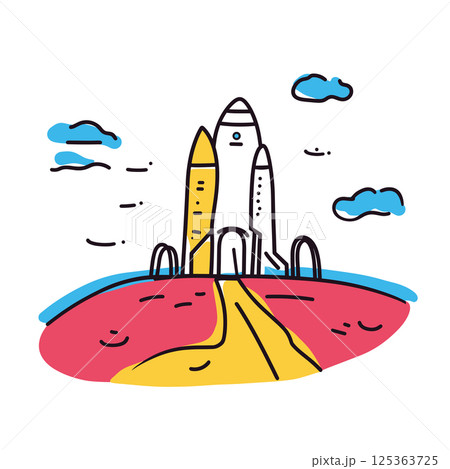 Kennedy Space Center illustration in an doodle inca cartoon style. Simple minimalist drawing of Kennedy Space Center 125363725