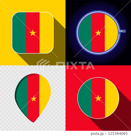 Set of modern icons with the national flag of Cameroon. 125364065