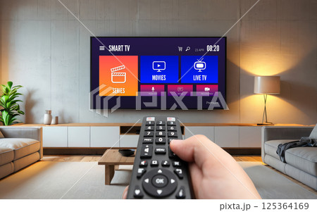 Watching TV, VOD service on TV. 125364169