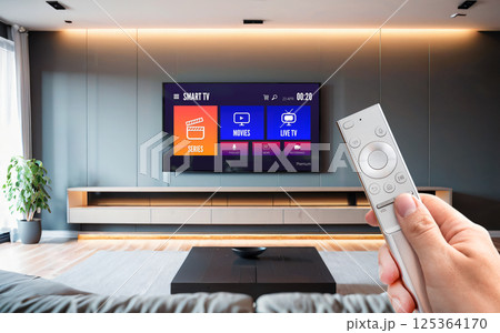 Watching TV, VOD service on TV. 125364170