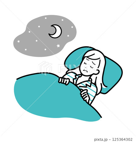 睡眠　不眠症　ライフスタイル　女性イラスト 125364302