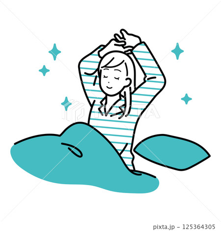 起床　気持ちよく目覚める女性のイラスト 125364305