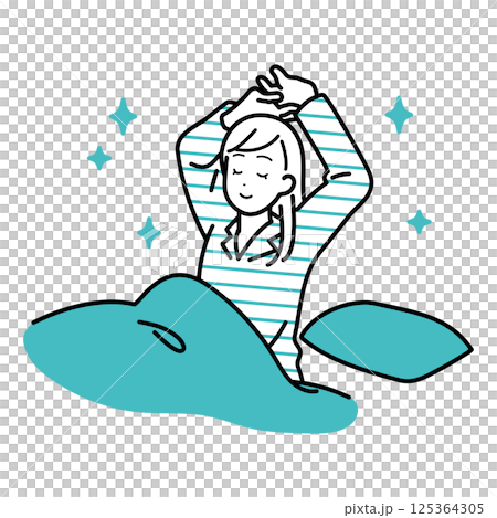 起床　気持ちよく目覚める女性のイラスト 125364305