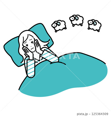 睡眠　不眠症　ライフスタイル　女性イラスト 125364309