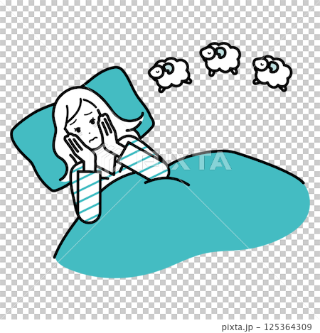 睡眠　不眠症　ライフスタイル　女性イラスト 125364309