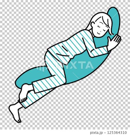 睡眠　枕を抱いて眠る女性イラスト 125364310