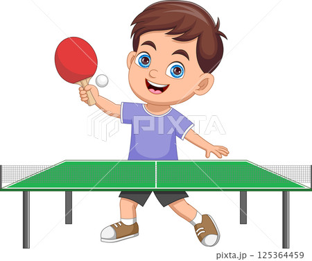 Cute boy playing table tennis cartoon 125364459