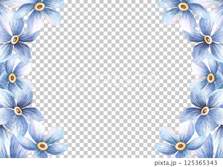 Blue flowers horizontal frame with vintage forget-me-not blossom decor. Floral spring template with myosotis bloom. Perfect for elegant wedding invitations, seasonal arrangement, greeting card Blue flowers horizontal frame with vintage forget-me-not blossom decor. Floral spring template with myosotis bloom. Perfect for elegant wedding invitations, seasonal arrangement, greeting card 125365343