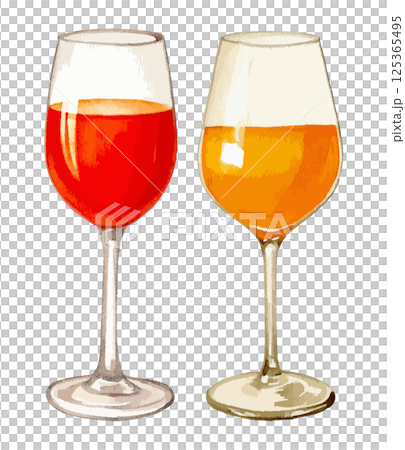 Watercolor illustration of a glass of orange wine AI generation 125365495