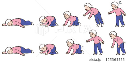 おばあさんの教材風ベクターイラストセット/転倒リスク編 おばあさんの教材風ベクターイラストセット/転倒リスク編 125365553