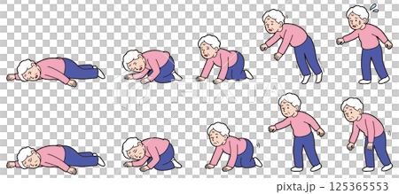 おばあさんの教材風ベクターイラストセット/転倒リスク編 おばあさんの教材風ベクターイラストセット/転倒リスク編 125365553