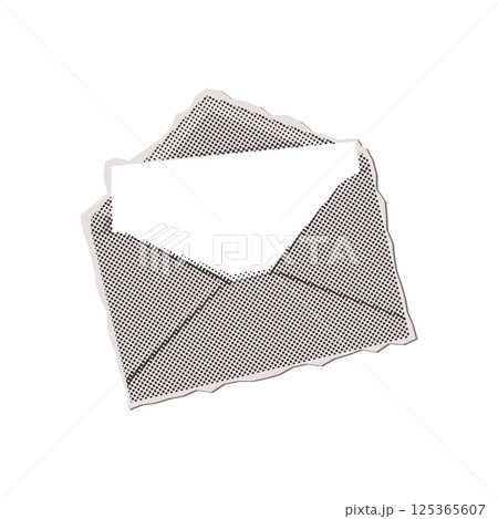 Trendy Halftone Collage element - Paper Envelope. New message concept. Online social media marketing. Vector retro illustration with torn out paper element. Vintage Pop art design 125365607