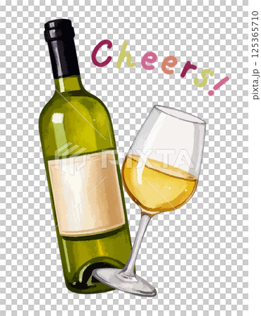 帶有手寫文字的酒瓶和酒杯的水彩插圖設定了AI生成 125365710
