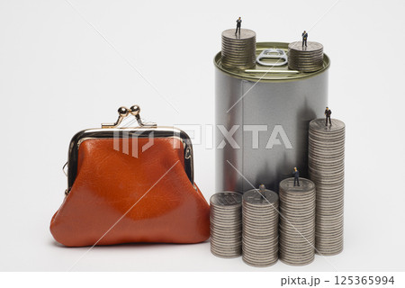 貯金箱と積みあがったコイン 125365994