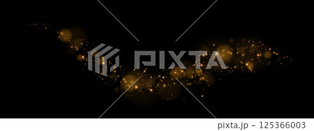 Stunningly Elegant Gold Particles Dancing on a Rich Black Background Creating a Mesmerizing Visual Effect 125366003