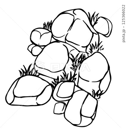 Top view stone pavement with grass, hand drawn. architectural ink drawing, vector.	 125366022