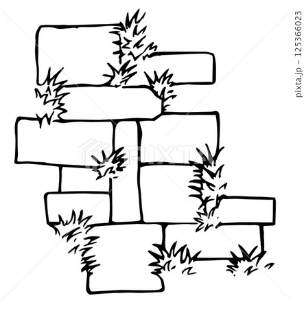 Top view stone pavement with grass, hand drawn. architectural ink drawing, vector.	 125366023