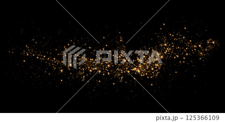Stunning Golden Sparkle Effects Set Against a Black Background, Perfect for Various Design Projects and Ideas 125366109
