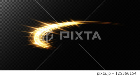 An Elegant Golden Sparkle Arc gracefully displayed on a rich, Dark Background for a stunning visual appeal 125366154