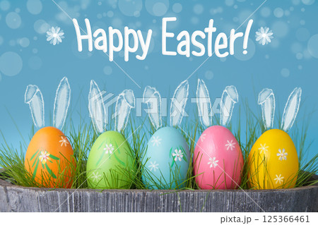 Happy Easter. Easter holiday concept with cute eggs bunny 125366461