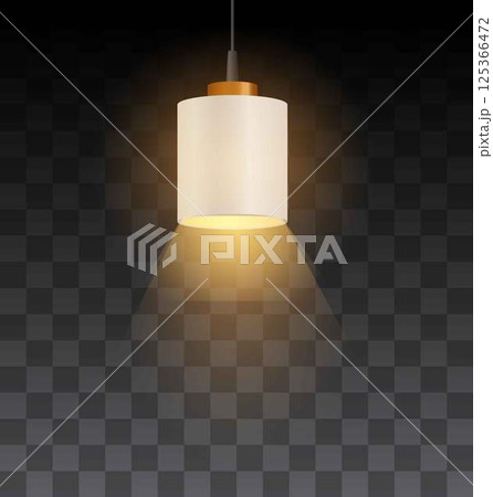 Realistic illustration of ceiling lamp with shade, isolated dark transparent background. Realistic illustration of ceiling lamp with shade, isolated dark transparent background. 125366472