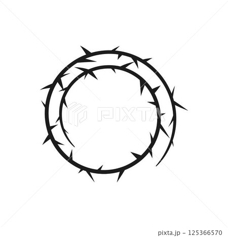 Barbwire twisted black frame, thorny curl line, vector barb stripe spiral silhouette, torn stem, vine plant with spikes Barbwire twisted black frame, thorny curl line, vector barb stripe spiral silhouette, torn stem, vine plant with spikes 125366570