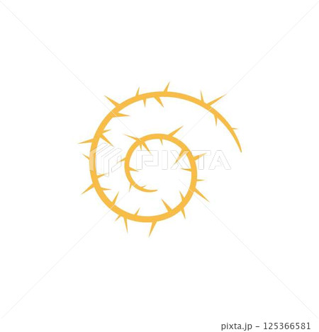 Barbwire twisted orange spiral shape, thorny curl line, vector rusty barb loop stem silhouette, vine plant with spikes 125366581