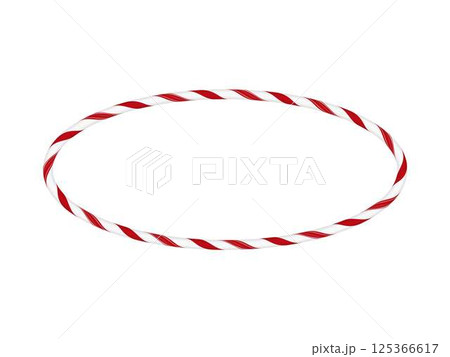 Christmas candy cane oval frame with red white twisted stripes, vector round border with striped candy lollipop pattern 125366617