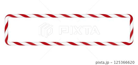 Christmas candy cane rectangle frame with red white twisted stripes, vector border with lollipop pattern New Year design 125366620