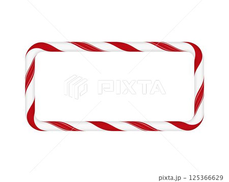 Candy cane Christmas vector decoration, rectangle frame from red and white twisted stripes, New Year festive border Candy cane Christmas vector decoration, rectangle frame from red and white twisted stripes, New Year festive border 125366629