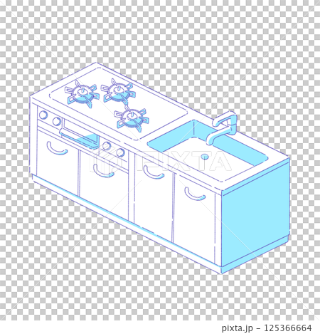 Illustration of a kitchen with a three-burner stove Illustration of a kitchen with a three-burner stove 125366664