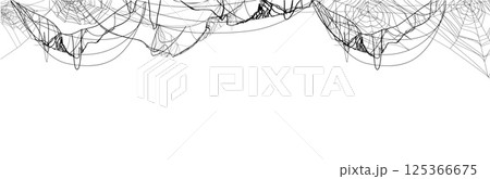 Vector banner with black spider web frame on top border on white isolated background. 125366675
