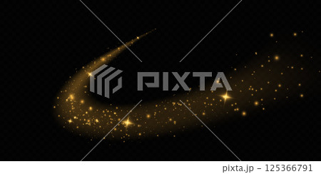 Golden Glittering Comet Trail adorned with Sparkles against a deep Black Background, truly mesmerizing and captivating Golden Glittering Comet Trail adorned with Sparkles against a deep Black Background, truly mesmerizing and captivating 125366791
