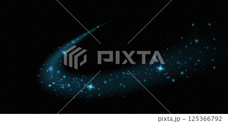 A mesmerizing and magical blue comet trail adorned with twinkling stars on a beautifully dark background 125366792