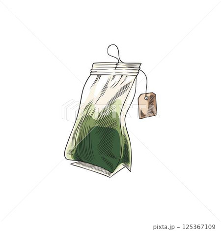 Vector watercolor sketch of herbal tea bag, hand drawn illustration. 125367109