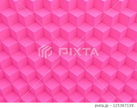 斜めの階段状に積み上げられたピンクの立方体のブロック 3DCG 125367139