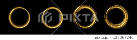 A stunning set of golden rings displayed elegantly on a rich black background, perfect for design and art purposes 125367246