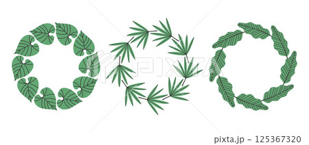 Simple tropical leaves circle frame set. Bright illustration for card, invitation card for wedding, birthday and other holiday 125367320