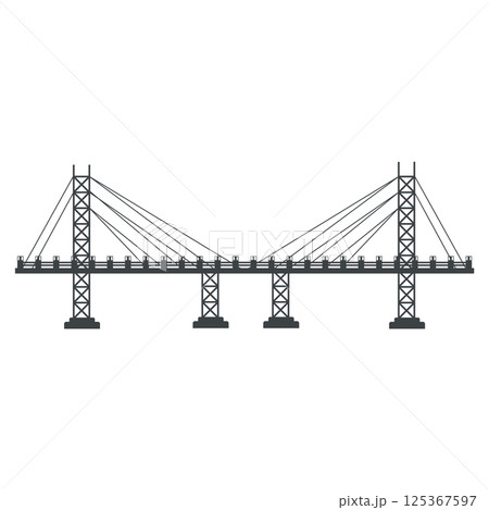 Bridge architecture in flat design. Cable stay construction technology. Vector illustration isolated. 125367597
