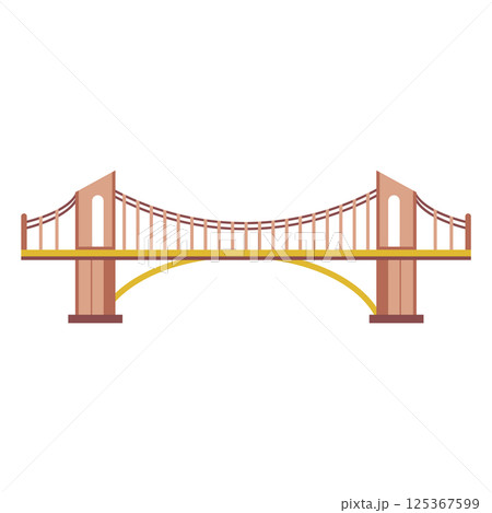 Bridge architecture in flat design. Suspension construction with towers. Vector illustration isolated. Bridge architecture in flat design. Suspension construction with towers. Vector illustration isolated. 125367599