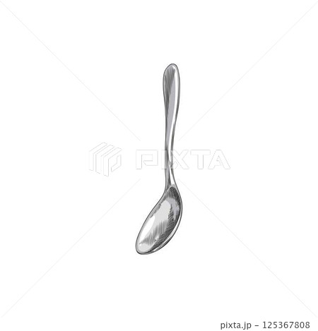 Sketch drawing of a spoon, kitchenware, cutlery vector hand drawn icon, stainless steel tableware, silver teaspoon 125367808
