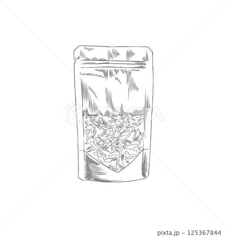Moringa oleifera cut pods and leaves in bag engraved sketch vector icon, Asian superfood product in package, seasoning 125367844