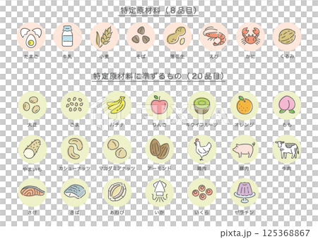 Food allergen labeling icon set_28 items_color (Japanese) Food allergen labeling icon set_28 items_color (Japanese) 125368867
