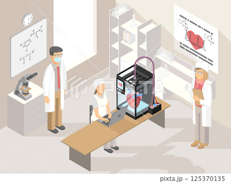 Creating three-dimensional heart under computer control in lab vector 125370135