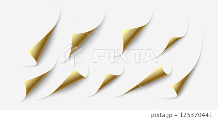 Vector Illustration of White Pages with Golden Folded Corners Over a Light Background 125370441