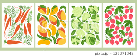 Veggies posters set with simple illustratons 125371348