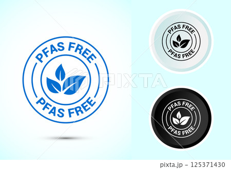 PFAS free icon design illustration, PFAS free label, badge. Proper nutrition symbol in color black and white 125371430