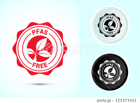 PFAS free icon design illustration, PFAS free label, badge. Proper nutrition symbol in color black and white 125371431