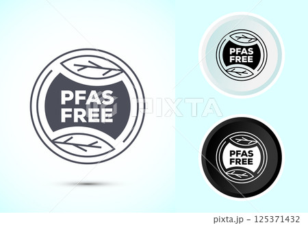 PFAS free icon design illustration, PFAS free label, badge. Proper nutrition symbol in color black and white 125371432